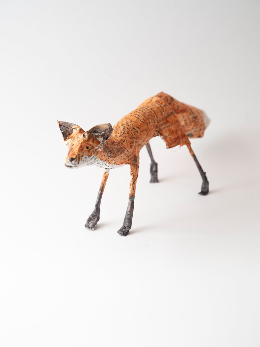Fritz Small Paper Mache Fox Sculpture