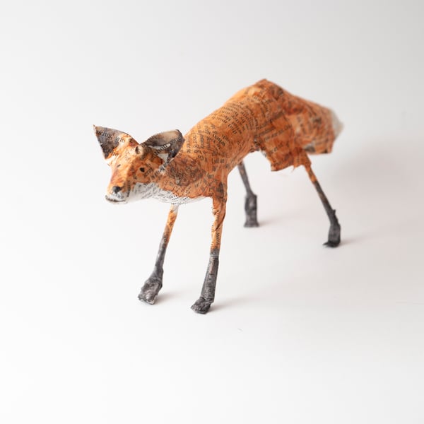 Fritz Small Paper Mache Fox Sculpture