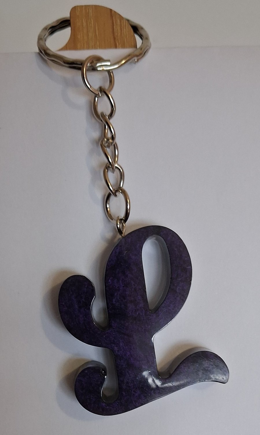 Handmade epoxy resin keyring with initial letter L