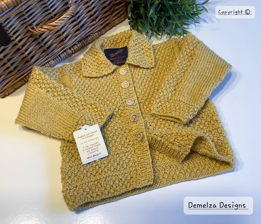 Textured Mustard Hand Knitted Long Length Cosy Cardigan 1-2 years size 