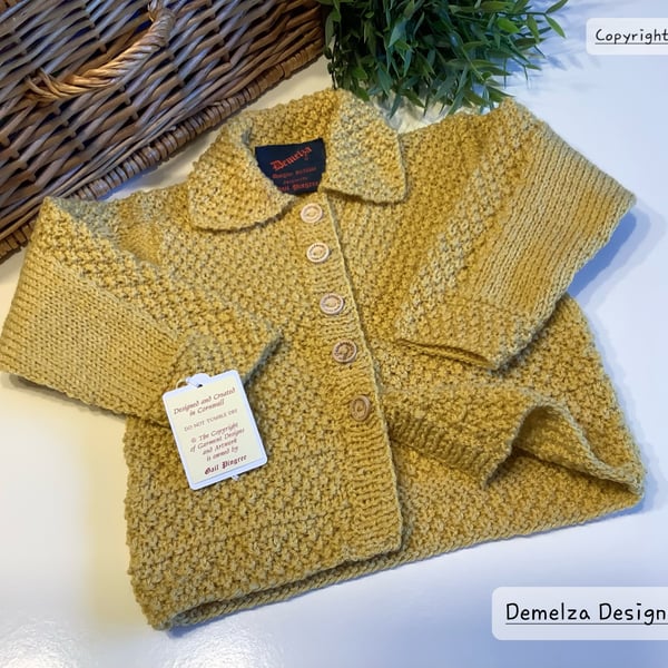 Textured Mustard Hand Knitted Long Length Cosy Cardigan 1-2 years size 