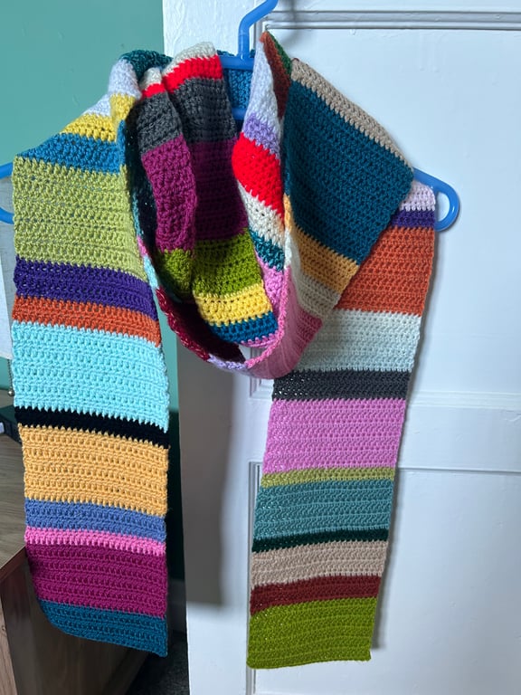 Extra Long Crocheted Multi Coloured Odd Ball Scarf 
