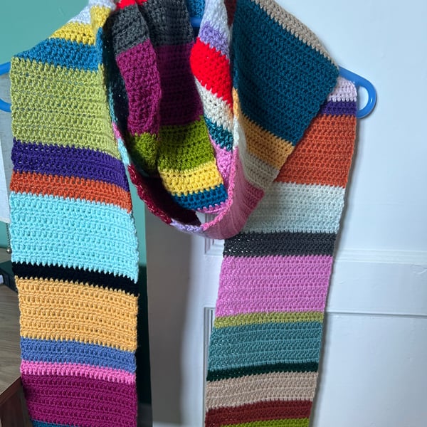 Extra Long Crocheted Multi Coloured Odd Ball Scarf 
