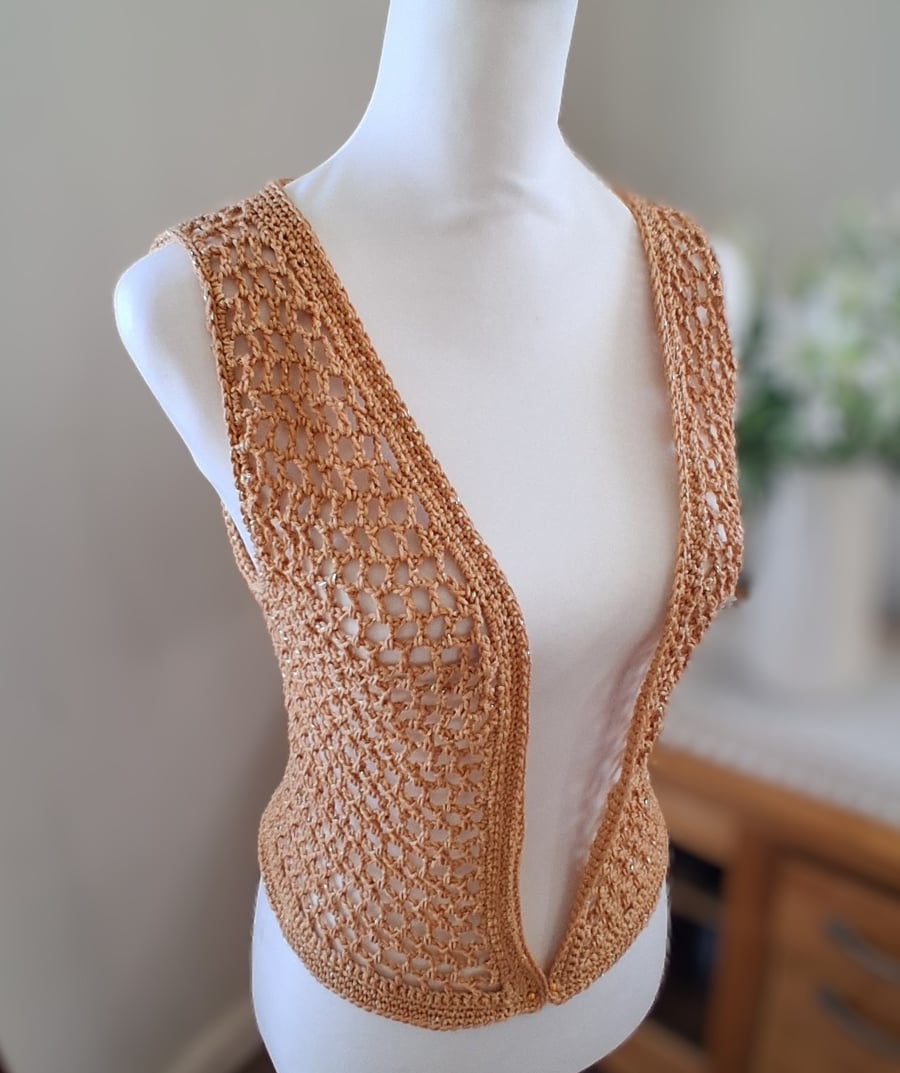 Perfectly Imperfect Crochet Mesh Festival Waistcoat in Gold