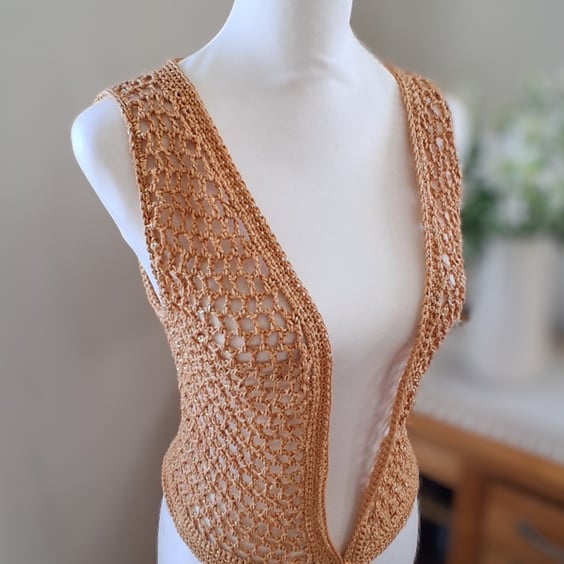Perfectly Imperfect Crochet Mesh Festival Waistcoat in Gold