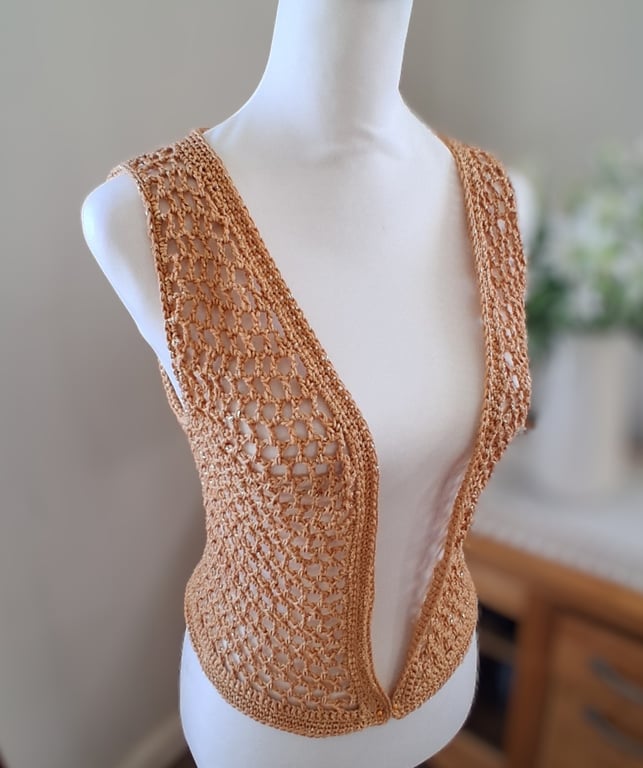 Perfectly Imperfect Crochet Mesh Festival Waistcoat in Gold