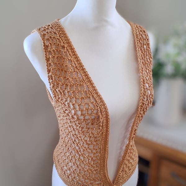 Perfectly Imperfect Crochet Mesh Festival Waistcoat in Gold
