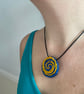 Blue and yellow swirl, hand embroidered pendant - Image 7