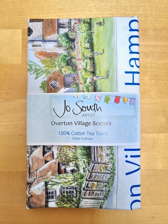 Overton Village Scenes 100% Cotton Tea Towel - Watercolour Painting scenes