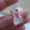 Scottish white sea glass earrings, sterling silver beach glass jewelry, heart 