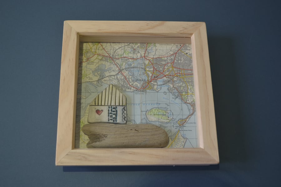 Personalised Framed Wall Art ceramic, New Home gift with vintage map 