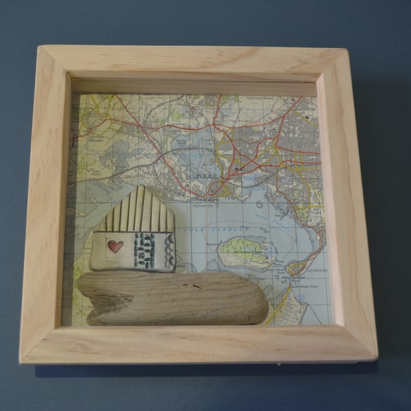 Personalised Framed Wall Art ceramic, New Home gift with vintage map 