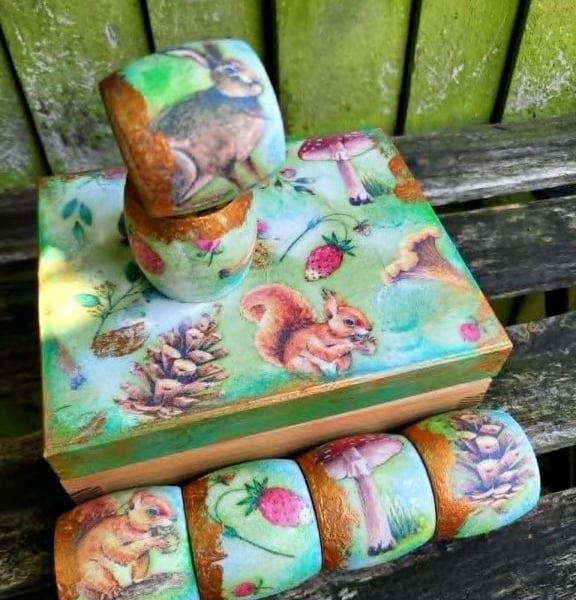 Handmade Autumn Woodland Napkin Rings – Forest Animal Set with Copper Edging