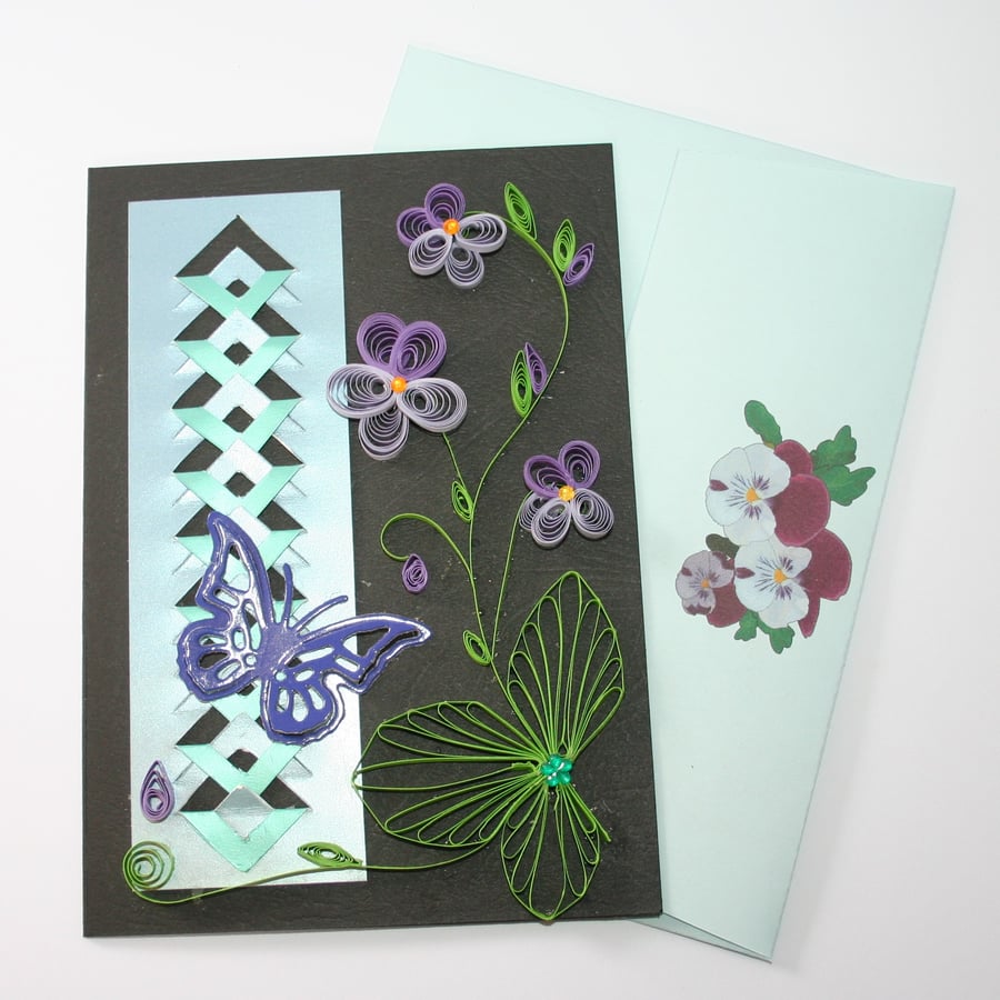 Pansy Incire & Quilled Card A6