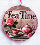 Tea time decoupaged log slice wall decoration. - Image 2