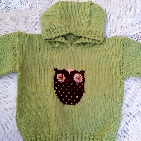 Child's Hooded Jumper with Owl Motif, Child's Jumper, Owl Jumper, Baby Gift