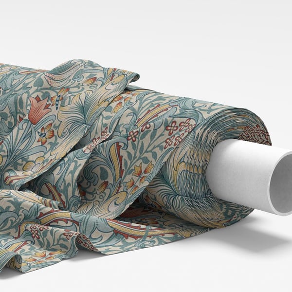 William Morris Fabric - Golden Lily Tourmaline Blue - Soft Furnishing Fabric
