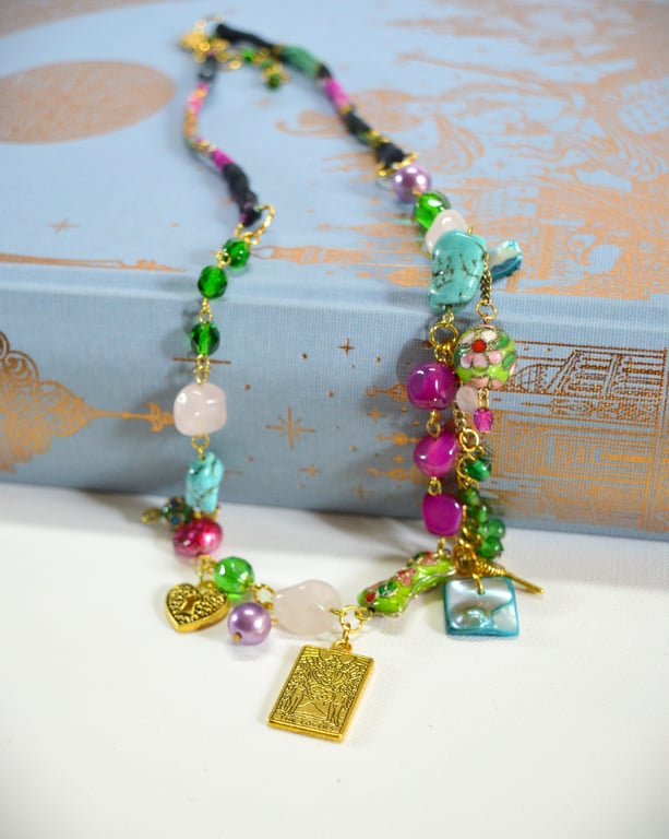 "Key to My Heart" Boho Gemstone Mix Charm Necklace