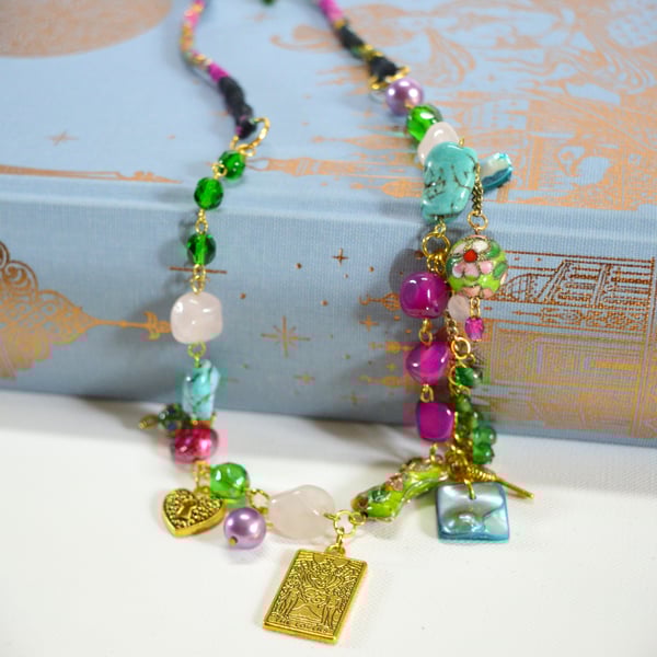 "Key to My Heart" Boho Gemstone Mix Charm Necklace
