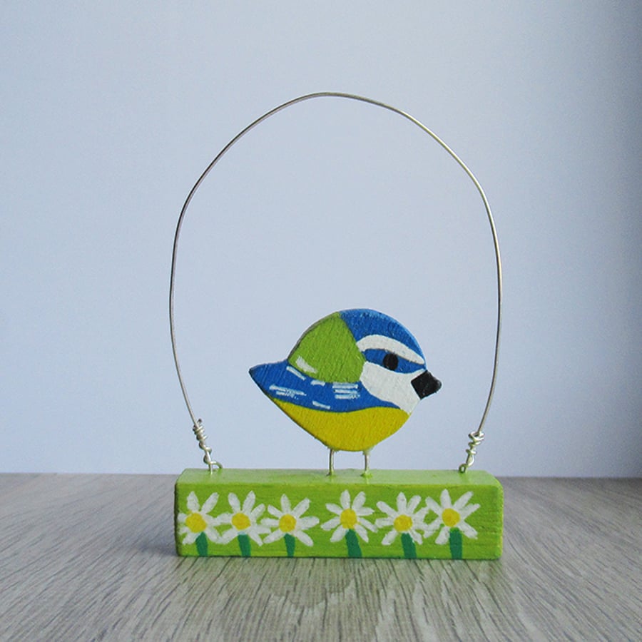 Blue tit, hanging bird decoration, blue tit ornament.