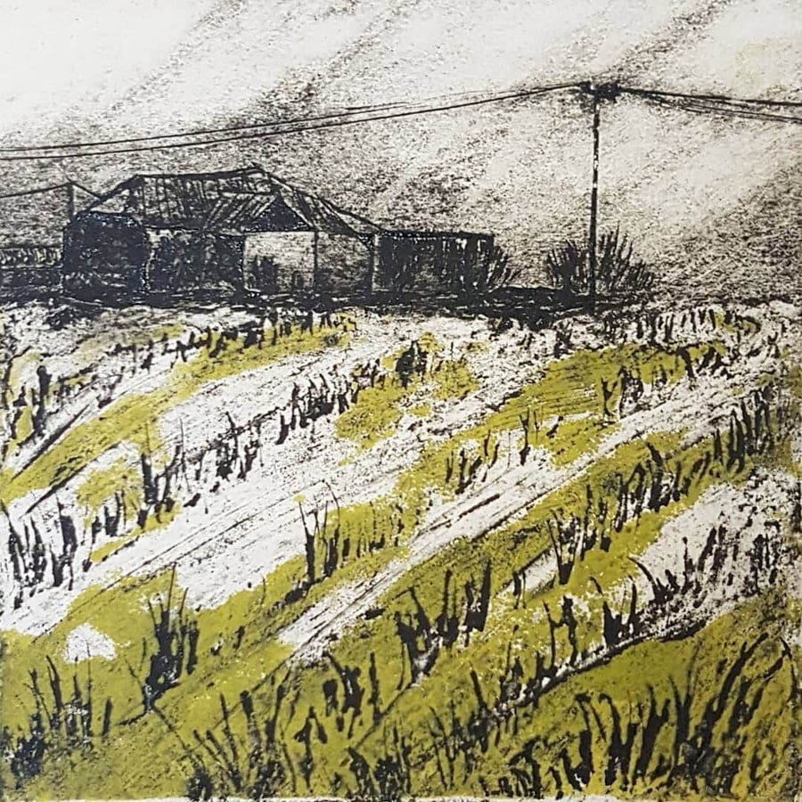 Collagraph Print - Hilltop Farm - An Original, Landscape