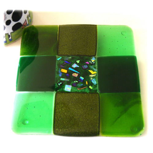 Fused Glass Trivet Green Trivet 16cm 032