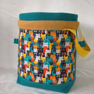 Large Cotton Canvas Drawstring Project Bag Rainbow Cats