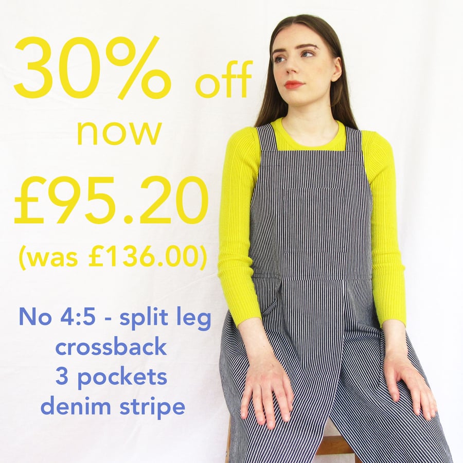 PETITE Pottery Apron, Stripe Hickory Denim, Split Leg, Crossback. No4:5