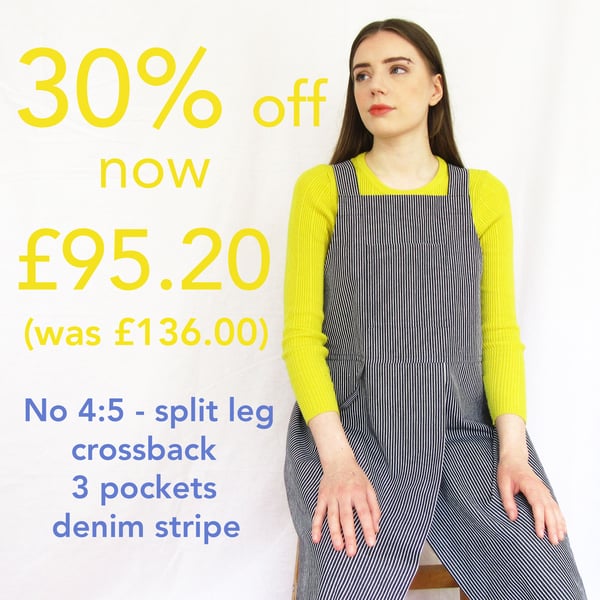 PETITE Pottery Apron, Stripe Hickory Denim, Split Leg, Crossback. No4:5