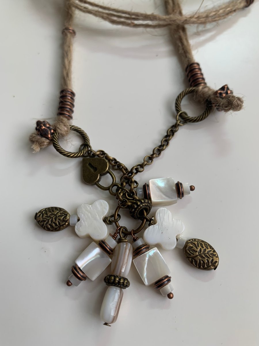 Longline twine and charm necklace