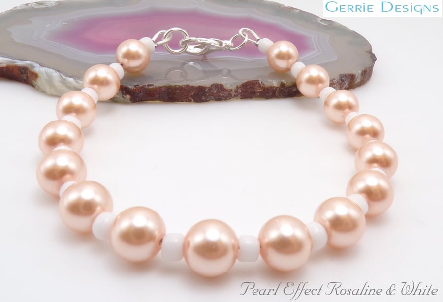 Cream & Clear Bead Round Pearl beaded Silver Bracelet.