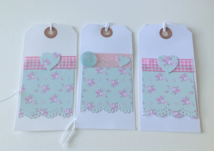 Gift Tags Handmade,Gingham Shabby Chic Message Tags 3pk