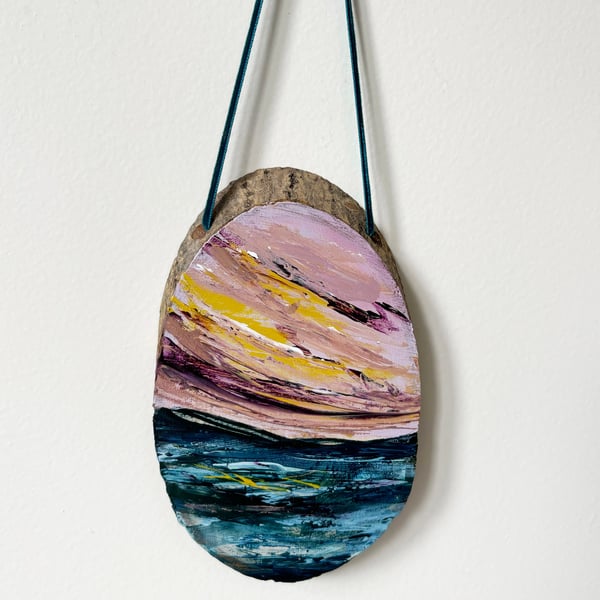 Original Seascape Hanging Wooden Log Slice - 'Simplify'