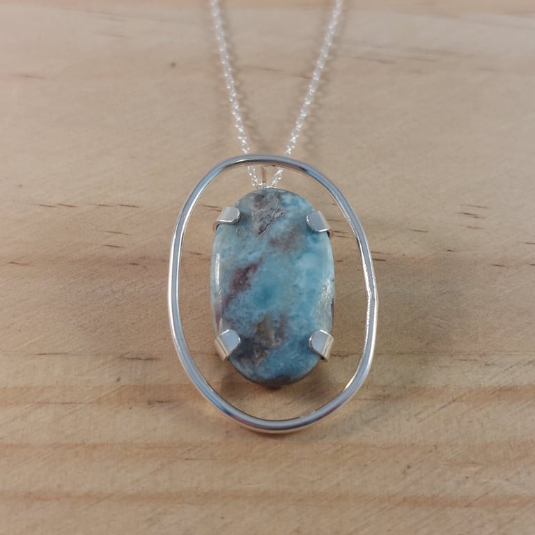 Sterling Silver Floating Larimar Necklace (SKU060625)