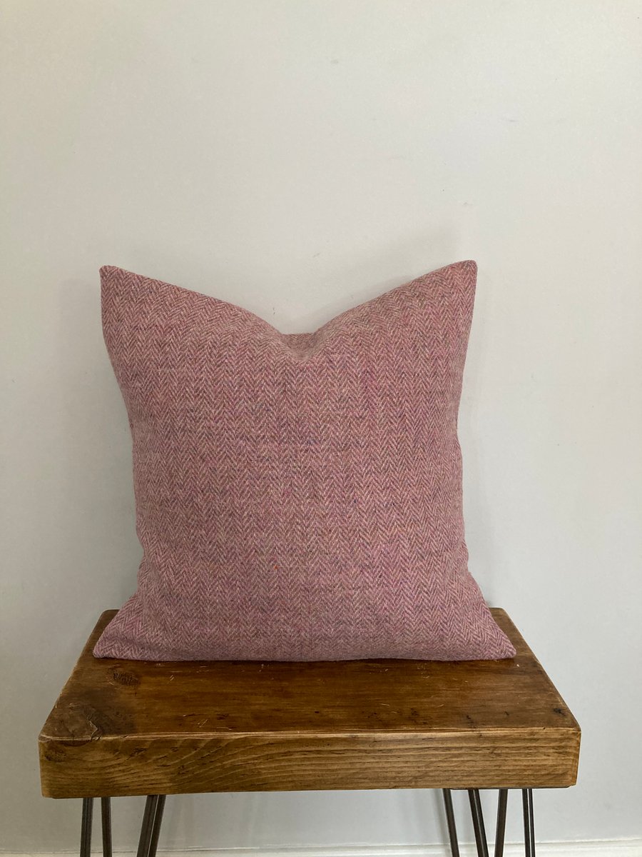 Pastel Pink and Sage Green Harris Tweed 45cm cushion cover