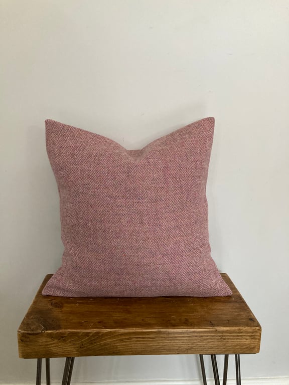 Pastel Pink and Sage Green Harris Tweed 40cm cushion cover
