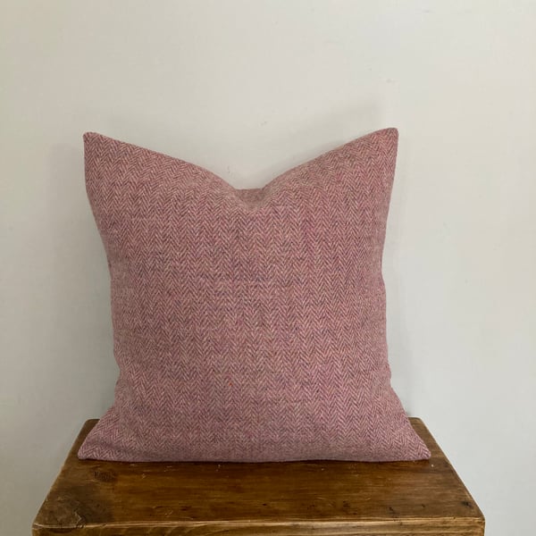 Pastel Pink and Sage Green Harris Tweed 40cm cushion cover