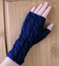 Navy hand knitted fingerless gloves wrist warmers - Image 1