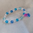 "Calm & Comfort" Blue & White Beaded Bracelet with Teddy Bear Charm