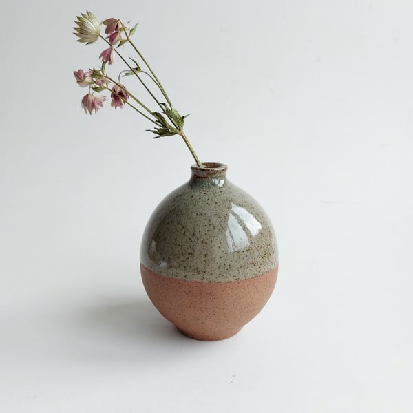 Small Wood Fired Bud vase in Celadon  glaze