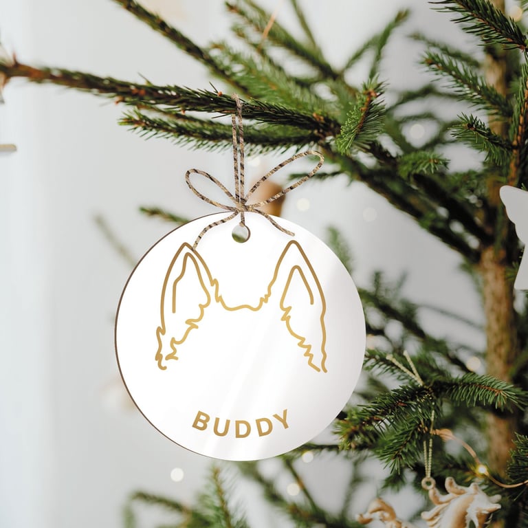 Personalised Dog Ear Ornament - Personalised Dog Line Art Christmas Pet Decor