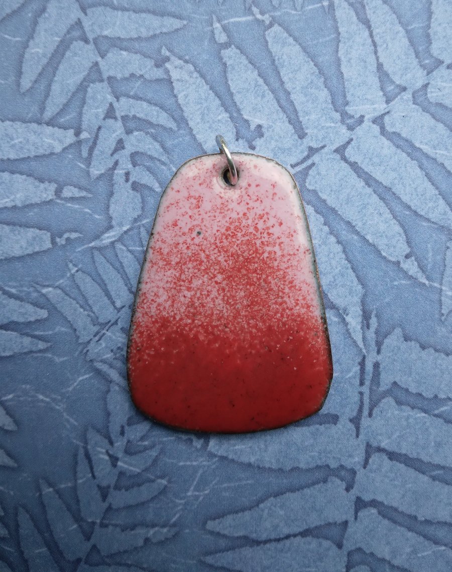  Pink and red tag pendant, enamelled on recycled copper 258