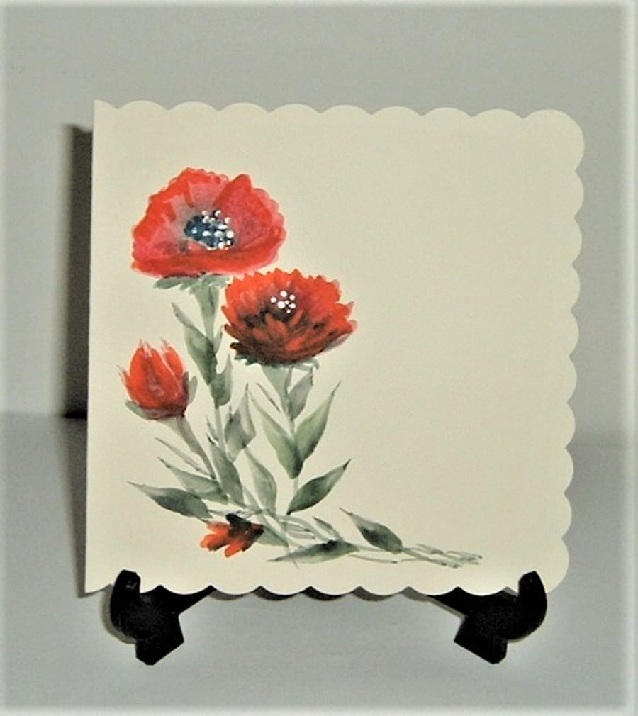 original hand painted floral greetings card ( ref F 601)