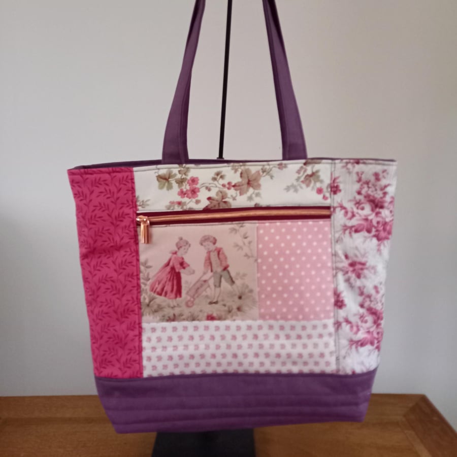 Pink Patchwork Tote Bag