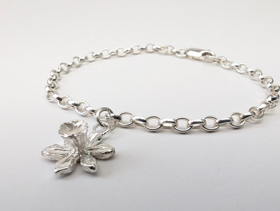 Silver Daffodil Bracelet, Spring Welsh Flower Jewellery