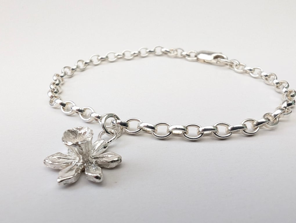 Silver Daffodil Bracelet, Spring Welsh Flower Jewellery