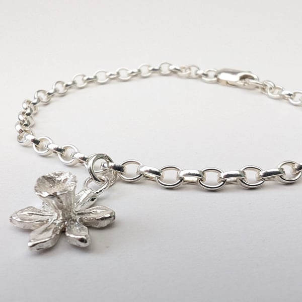 Silver Daffodil Bracelet, Spring Welsh Flower Jewellery