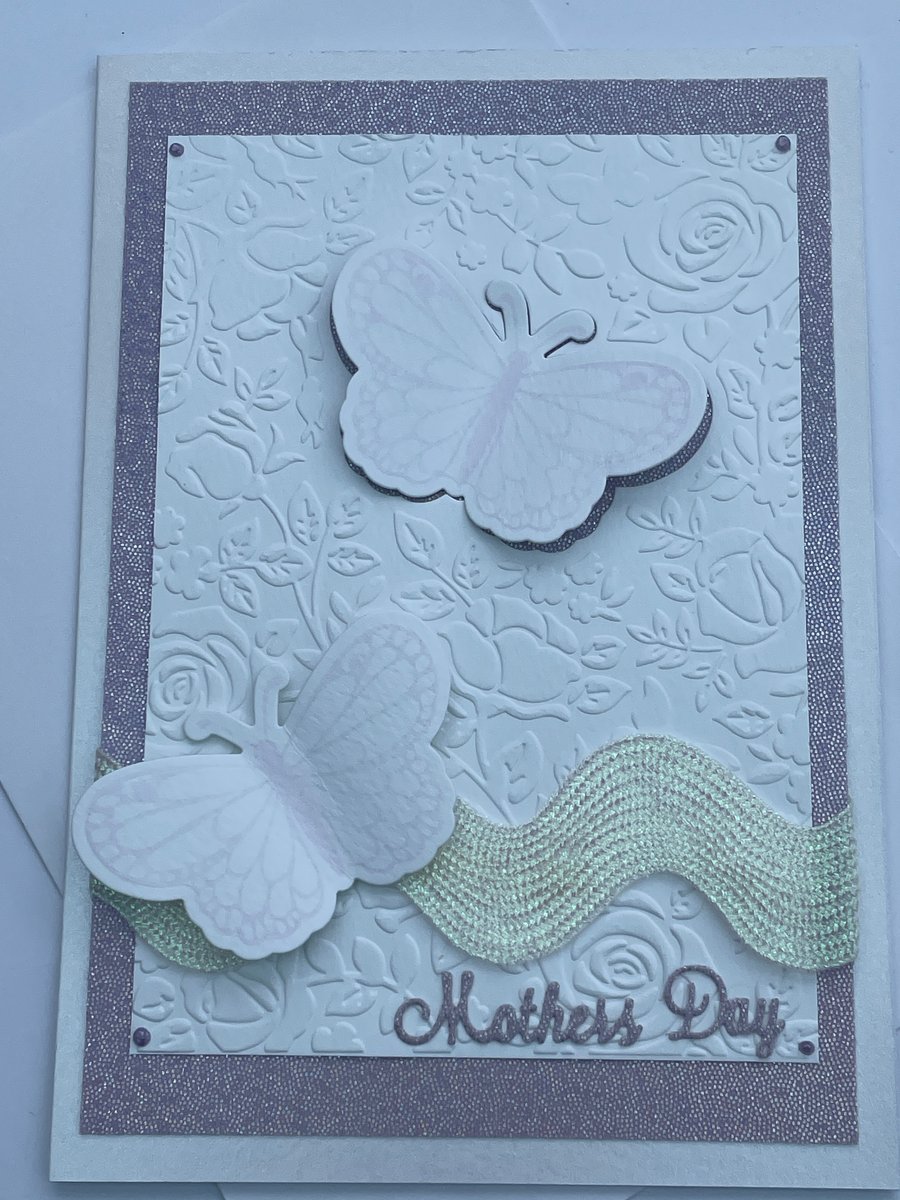 Embossed roses and pretty butterfly Mother's Day card