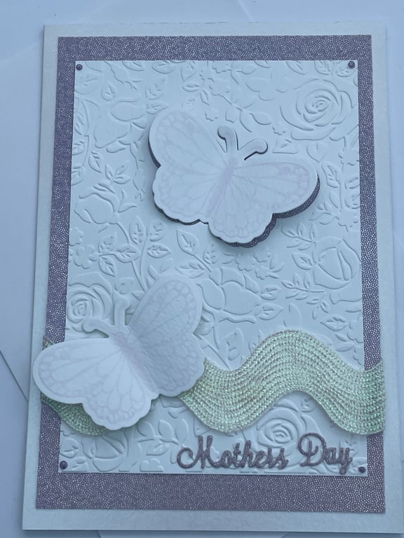 Embossed roses and pretty butterfly Mother's Day card