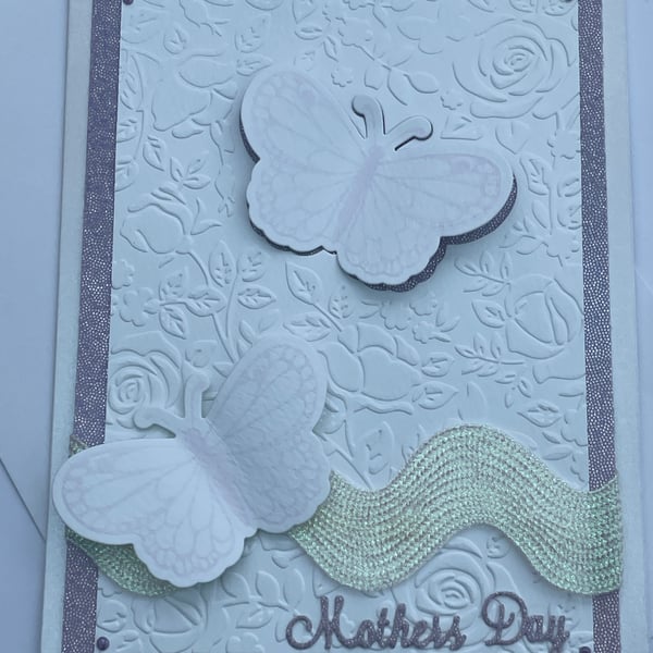 Embossed roses and pretty butterfly Mother's Day card